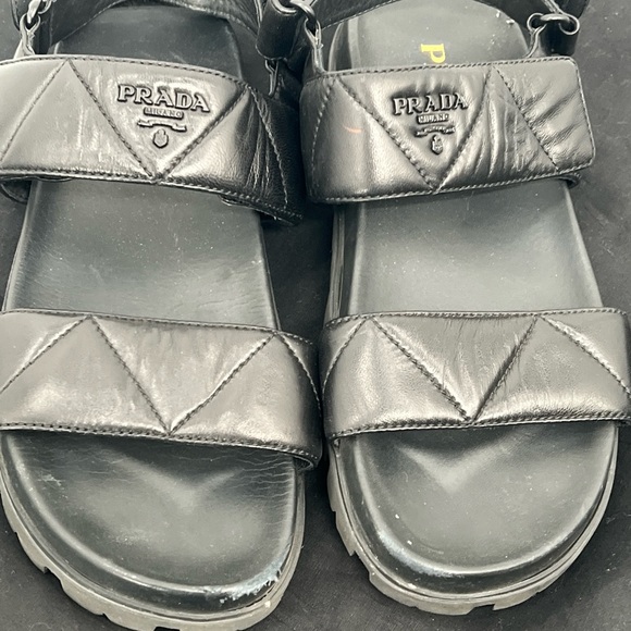 Prada Men’s Leather Slingback Platform Logo Two Strap Sandals EUR Size 38 - Picture 3 of 12